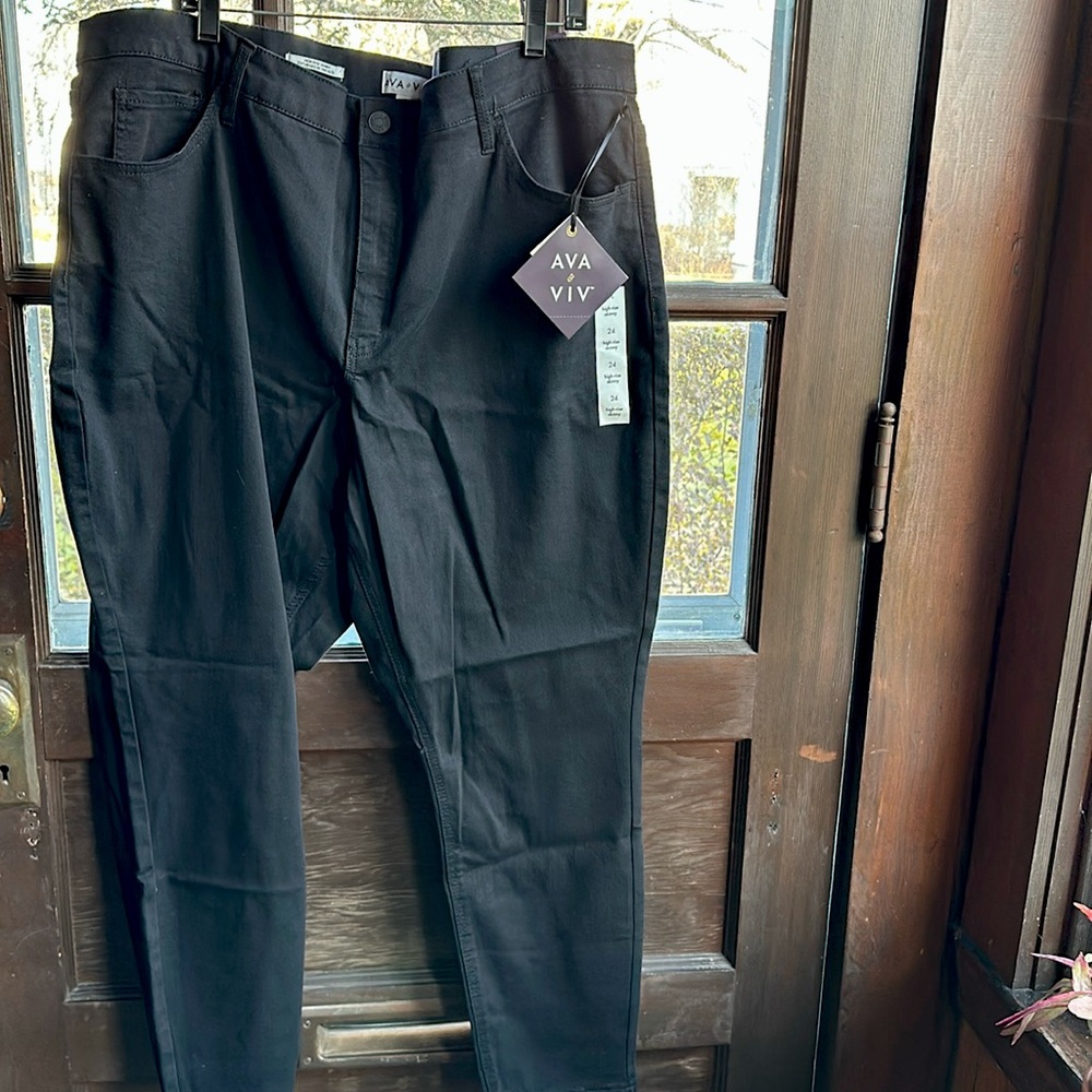 Ava & Viv 24W High-Rise Fitted Hip & Thigh Stretch Black Jeans NWT